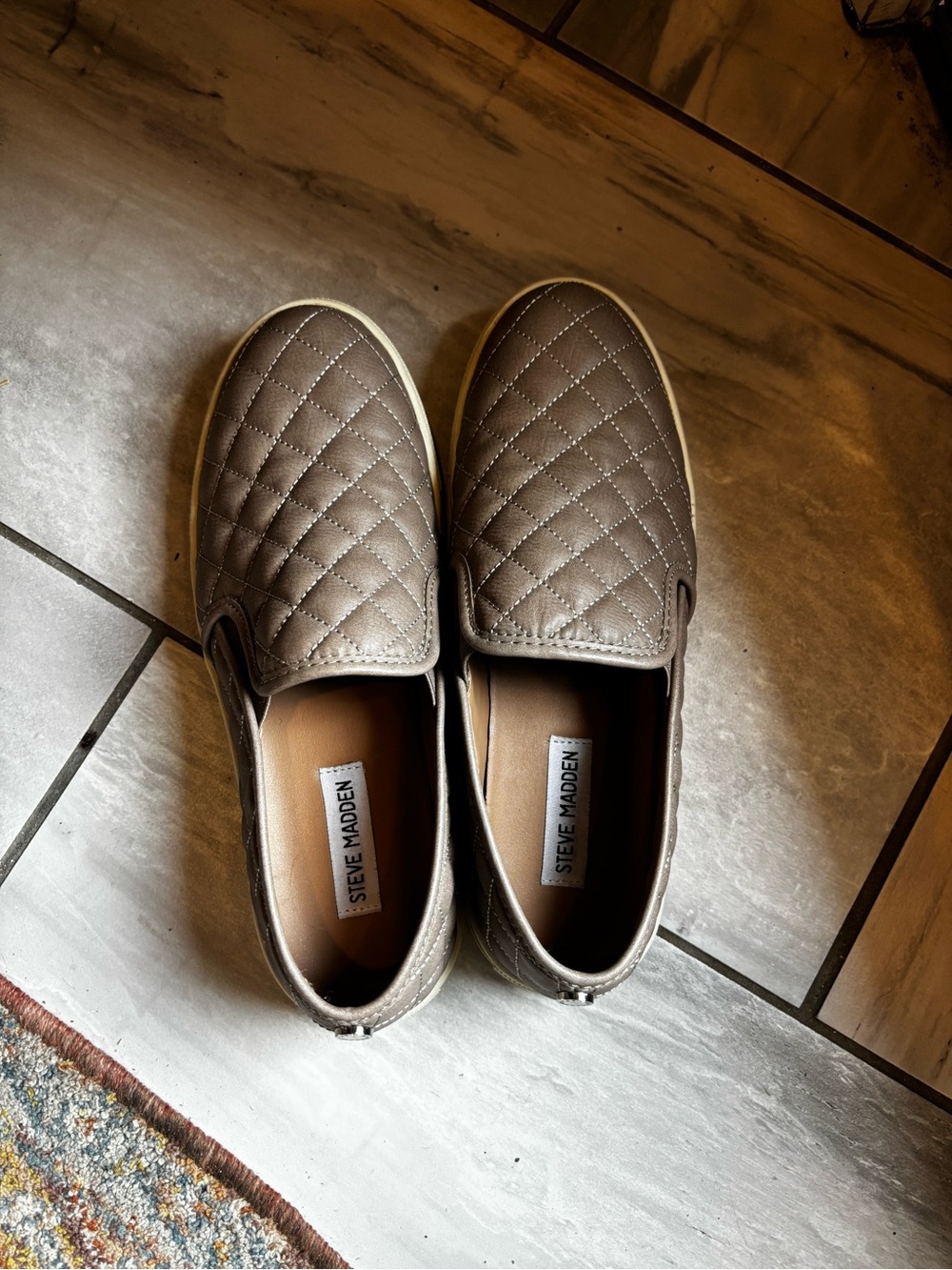 Steve Madden Quilted Slip-On Loafers - Taupe Brown